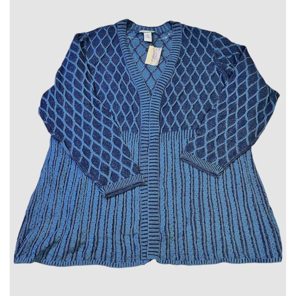 Catherines Blue Diamond Ribbed Cotton Cardigan NEW size 3X (24-26)‎ Office Cozy